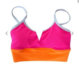 LainSnow Hot Pink & Orange V-Notch Ribbed Bralette